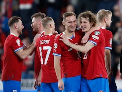 Czech Republic's Alex Kral celebrates with Jan Kuchta after the match on March 23, 2023