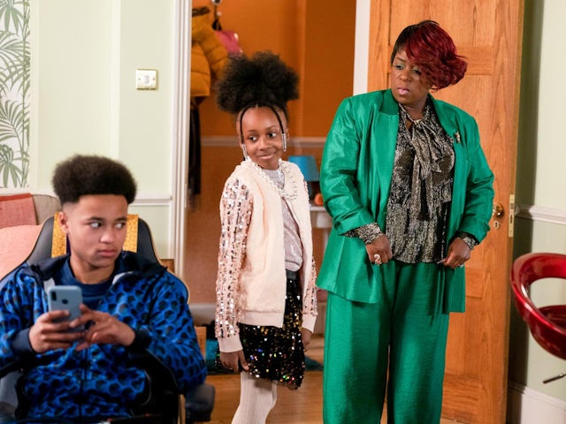 Denzel, Pearl and Kim on EastEnders on April 3, 2023