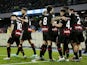 AC Milan's Rafael Leao celebrates scoring their first goal with teammates on April 2, 2023
