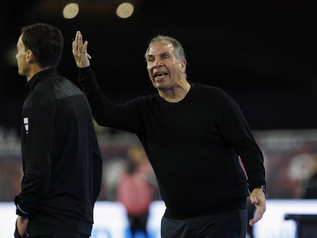 New England Revolution head coach Bruce Arena argues with the sideline referee after they disallowed a goal on April 2, 2023
