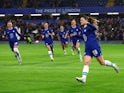 Chelsea Women's Maren Mjelde celebrates scoring their first goal on March 30, 2023