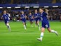 Chelsea Women's Maren Mjelde celebrates scoring their first goal on March 30, 2023