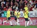 Colombia's Jorge Carrascal celebrates with teammates after scoring their second goal on March 24, 2023