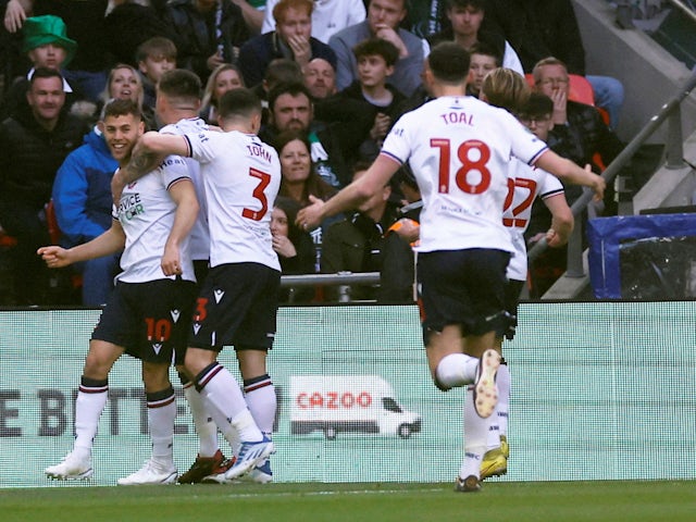  Bolton Wanderers' Dion Charles celebrates scoring their second goal on April 2, 2023