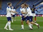 England Under-21s Emile Smith Rowe celebrates scoring their first goal with Morgan Gibbs-White and Harvey Elliott on March 25, 2023