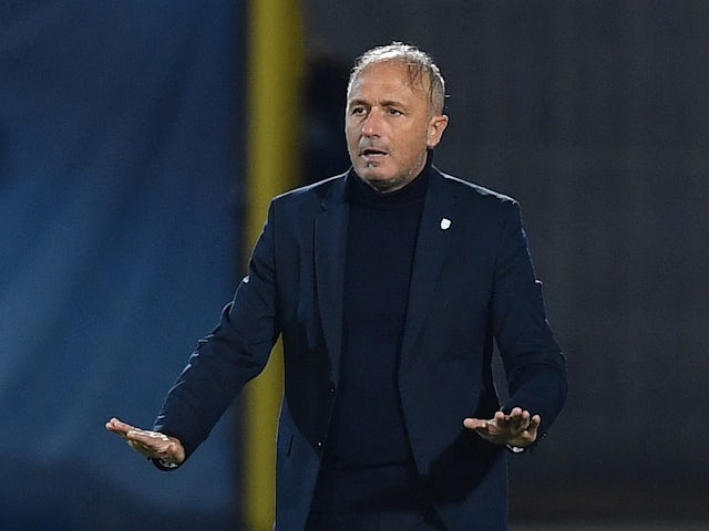 San Marino coach Fabrizio Costantini reacts on March 23, 2023