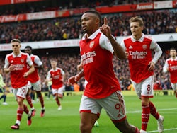 Gabriel Jesus celebrates scoring for Arsenal on April 1, 2023