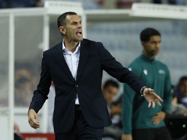 Greece coach Gustavo Poyet reacts on March 24, 2023