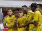 Jamaica's Bobby Reid celebrates scoring their first goal with teammates on March 26, 2023