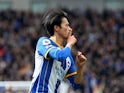Brighton & Hove Albion's Kaoru Mitoma celebrates scoring their first goal on on April 1, 2023