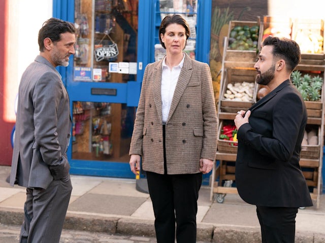 Nish, Eve and Vinny on EastEnders on April 11, 2023