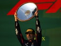 Red Bull's Max Verstappen celebrates on the podium after winning the Australian Grand Prix on April 1, 2023