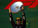 Red Bull's Max Verstappen celebrates on the podium after winning the Australian Grand Prix on April 1, 2023
