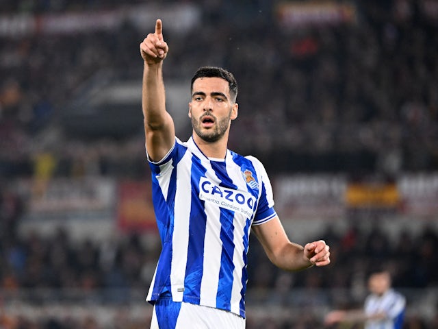 Real Sociedad's Mikel Merino reacts on March 31, 2023
