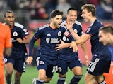 New England Revolution midfielder Carles Gil (10) reacts after scoring a goal on April 2, 2023
