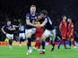 Scotland's Scott McTominay celebrates scoring their second goal with Kieran Tierney on March 28, 2023