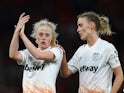 West Ham United Women's Grace Fisk and Dagny Brynjarsdottir look dejected after the match on March 25, 2023
