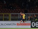 Lecce's Federico Di Francesco celebrates scoring their first goal on April 7, 2023