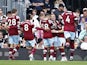 West Ham United players celebrates a goal against Fulham on April 8, 2023