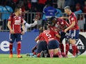 Independiente Medellin's Victor Moreno celebrates scoring their first goal with teammates on April 5, 2023
