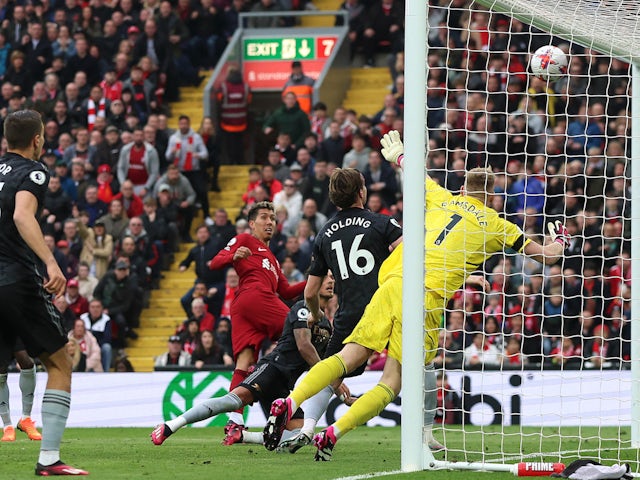 Liverpool's Roberto Firmino scores against Arsenal on April 9, 2023