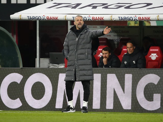 RB Leipzig coach Marco Rose reacts on April 5, 2023