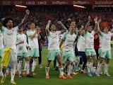 Osasuna players celebrate after the match on April 4, 2023