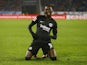 Eintracht Frankfurt's Randal Kolo Muani celebrates scoring their first goal on January 25, 2023