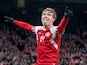  Denmark's Rasmus Hojlund celebrates scoring their second goal on March 23, 2023