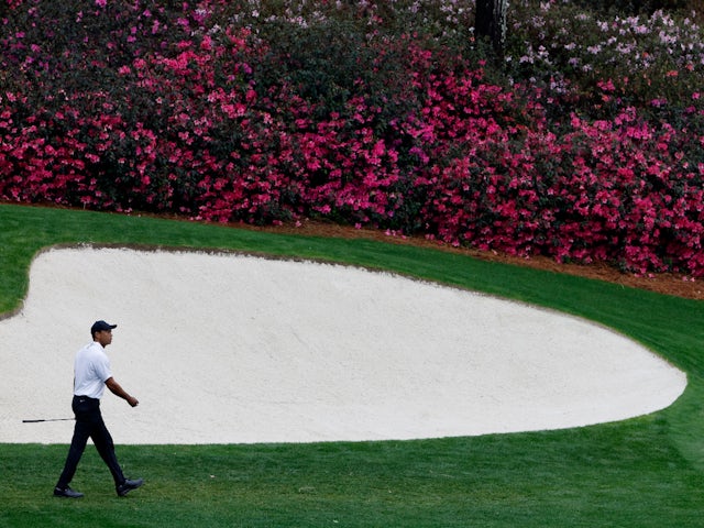 Tiger Woods on the 13th green during a practice round at Augusta National on April 6, 2022