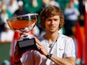 Andrey Rublev celebrates winning the Monte Carlo Masters on April 16, 2023