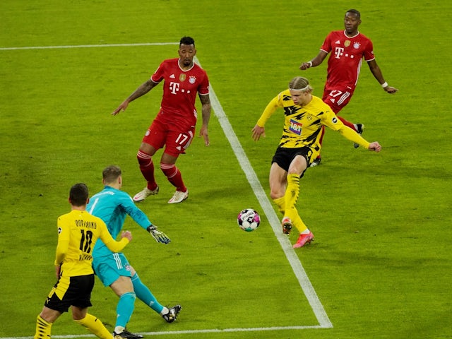 Borussia Dortmund's Erling Braut Haaland scores their second goal on March 6, 2021