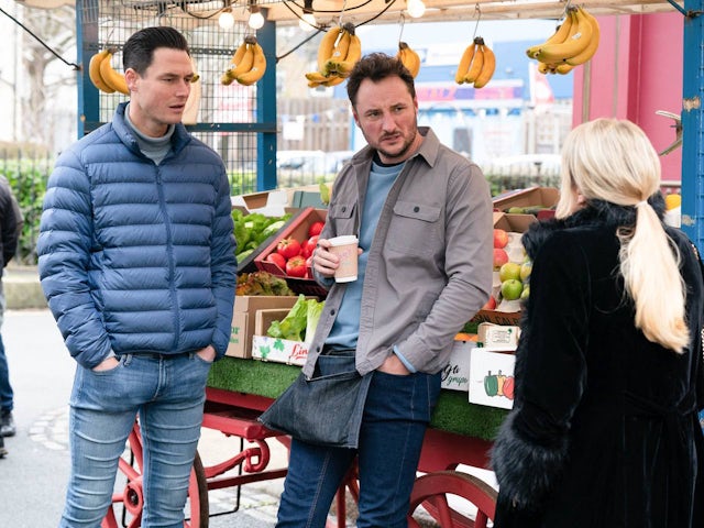 Zack, Martin and Sharon on EastEnders on April 19, 2023