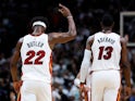 Miami Heat forward Jimmy Butler (22) reacts during the fourth quarter against the Chicago Bulls on April 14, 2023