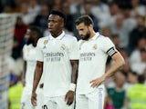 Real Madrid's Nacho and Vinicius Junior looks dejected after Villarreal's Jose Luis Morales scores their second goal on April 8, 2023