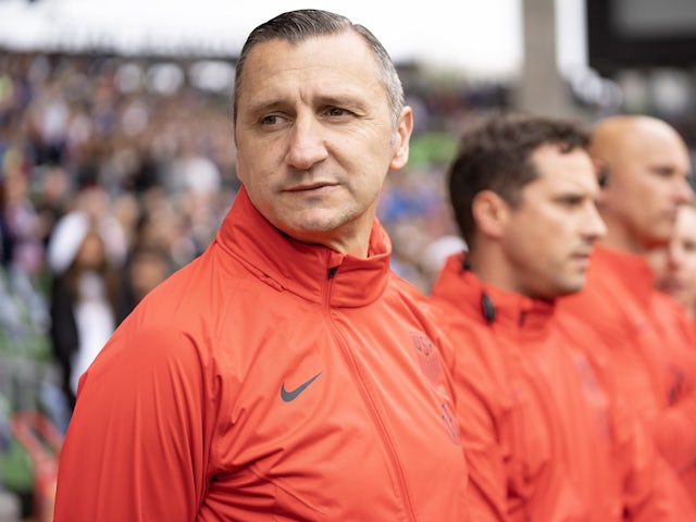 US Women's National Team head coach Vlatko Andonovski waits on the sidelines on April 9, 2023