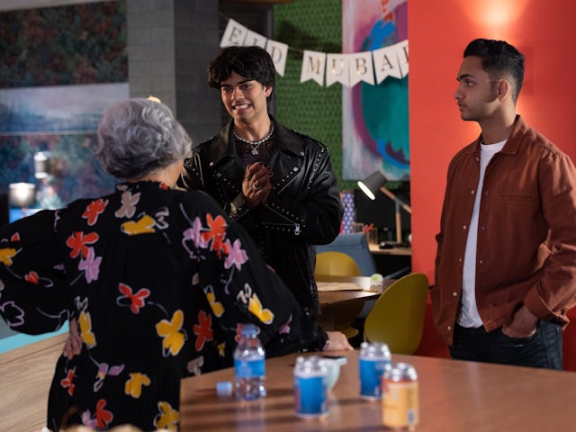 Misbah, Dillon and Imran on Hollyoaks on April 21, 2023
