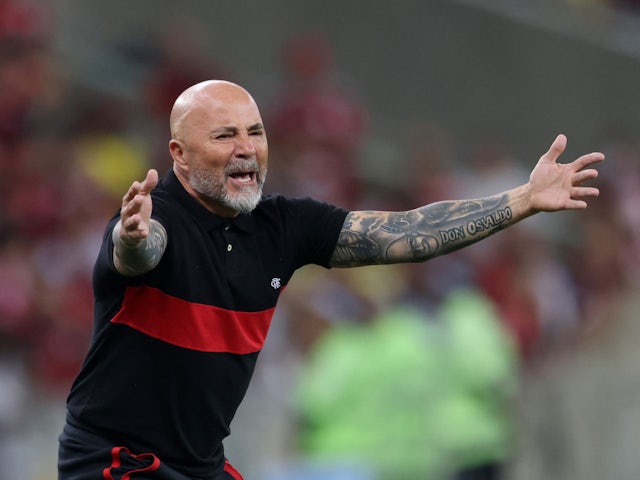 Flamengo coach Jorge Sampaoli reacts on April 19, 2023