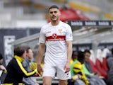 VfB Stuttgart's Konstantinos Mavropanos reacts after being sent off on April 15, 2023