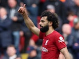 Mohamed Salah celebrates scoring for Liverpool on April 22, 2023
