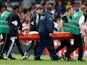 Fulham's Andreas Pereira is stretchered off after sustaining an injury on April 30, 2023