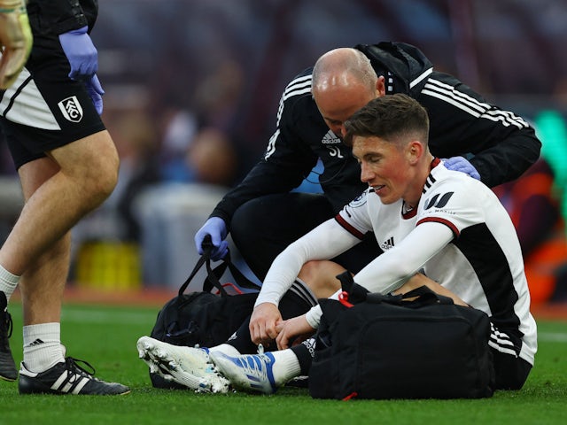 Fulham's Harry Wilson receives medical attention after sustaining an injury on April 25, 2023