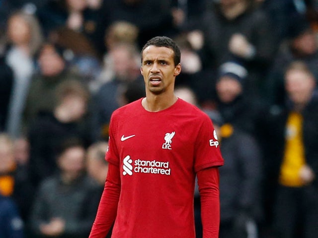 Liverpool's Joel Matip reacts in February 2023