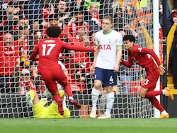 Liverpool's Luis Diaz celebrates scoring against Tottenham Hotspur on April 30, 2023