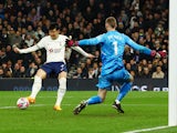 Tottenham Hotspur's Son Heung-min scores against Manchester United on April 27, 2023