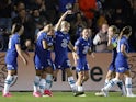 Chelsea Women's Sam Kerr celebrates scoring their second goal with teammates on May 3, 2023