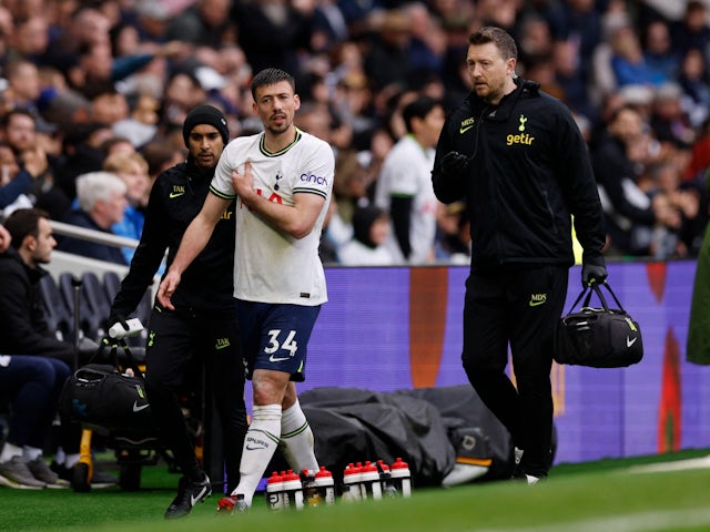 Tottenham Hotspur's Clement Lenglet comes off injured in May 2023