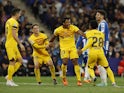 Barcelona's Jules Kounde celebrates scoring against Espanyol on May 14, 2023