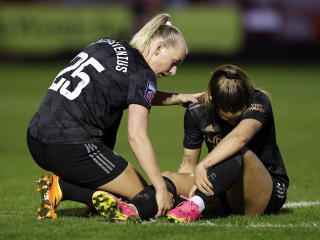 Arsenal Women's Giovana after sustaining an injury on May 10, 2023