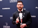 Paris Saint-Germain's Lionel Messi with the Sportsman of the Year trophy at the Laureus World Sports Awards on May 8, 2023